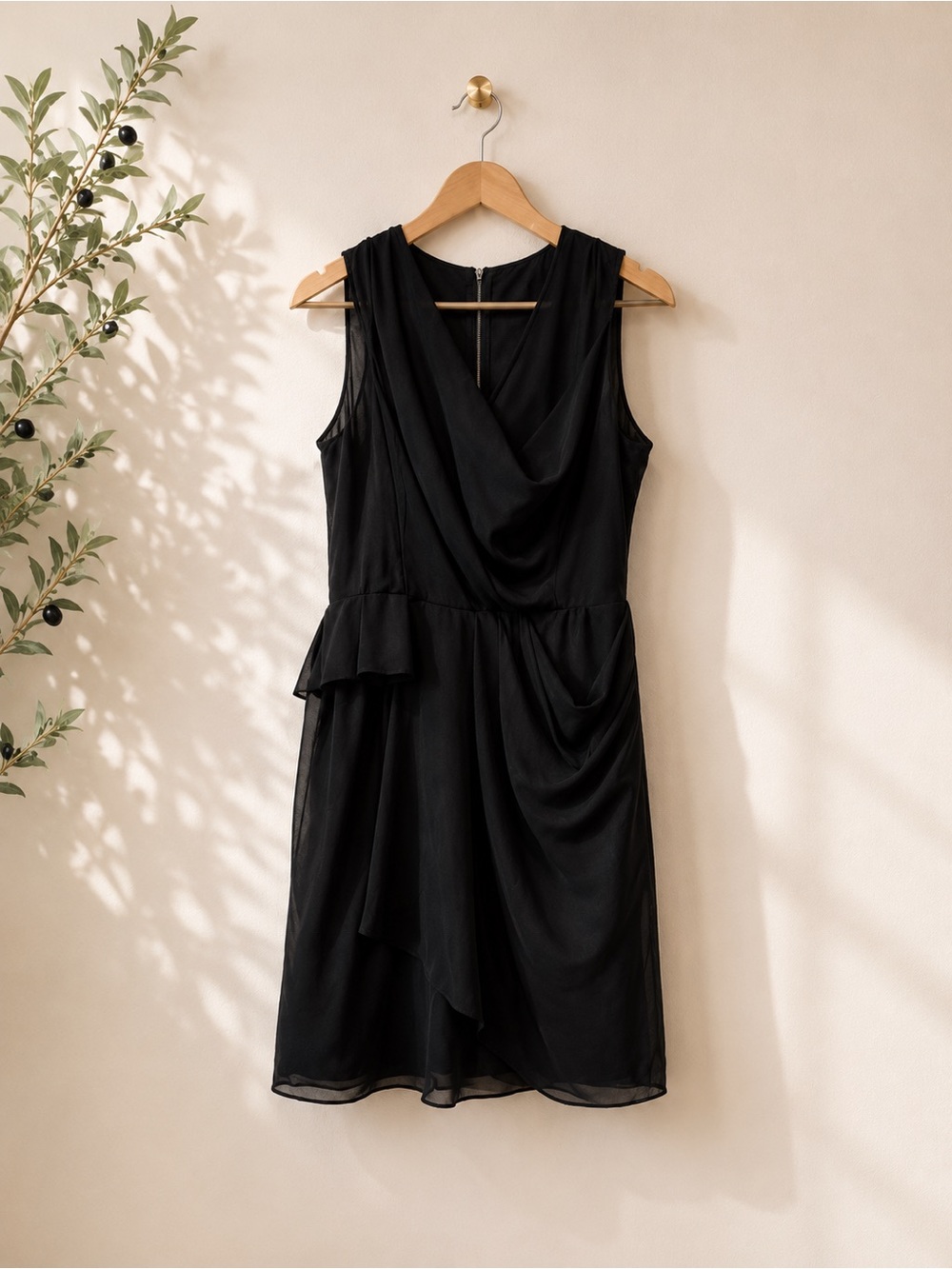 Diane Von Furstenberg Black Draped V-Neck Midi Dress